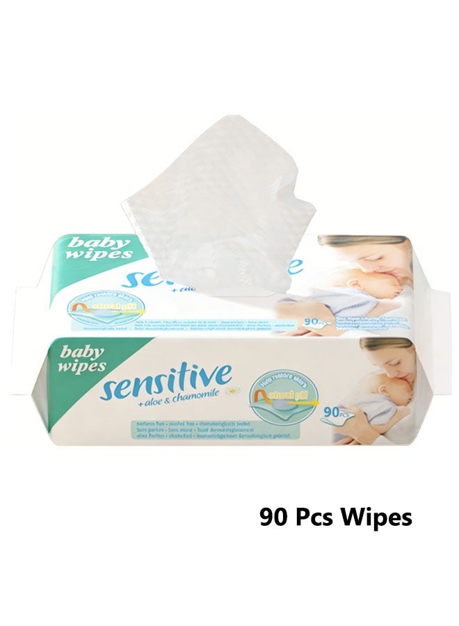 90 منديل مبلل أصلي خالٍ من البلاستيك، 99.9% ماء، مناديل مبللة للأطفال بدون رائحة للبشرة الحساسة - 90 منديل (15*18 سم) - Image 1